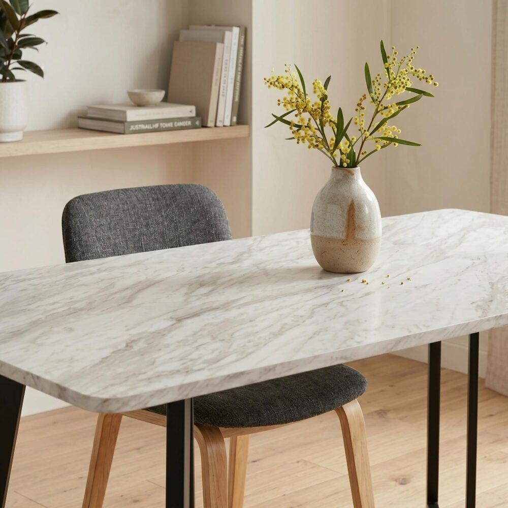 Rectangular Marble-Effect Table-Furniture > Dining > Dining Tables-PEROZ Accessories