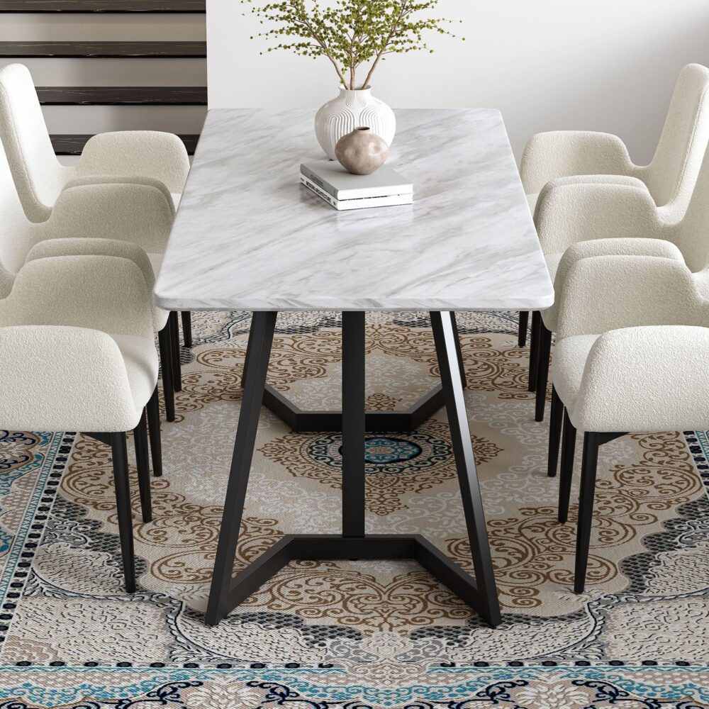 Rectangular Marble-Effect Table-Furniture > Dining > Dining Tables-PEROZ Accessories