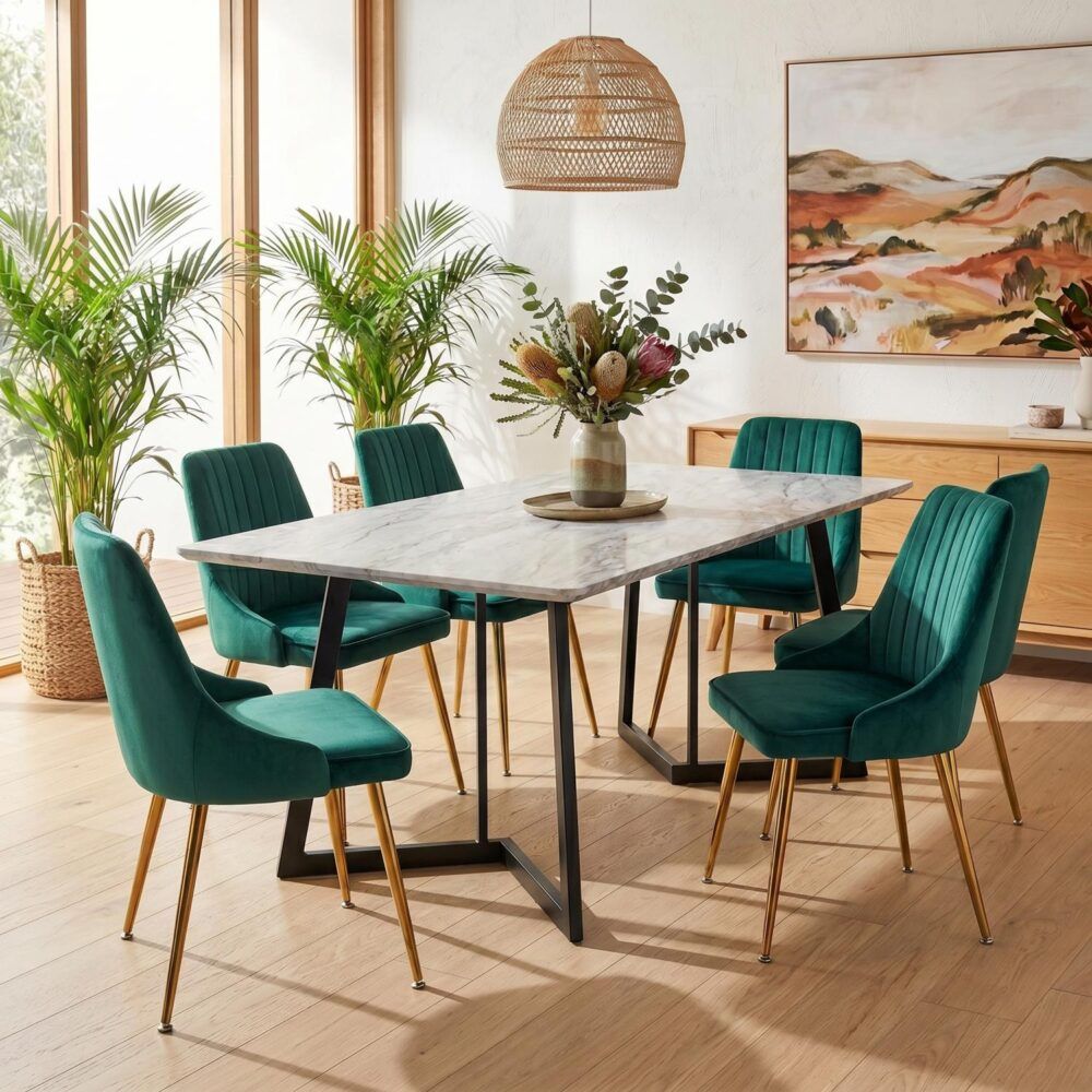 Marbleous Green Velvet Dining Set-Furniture > Dining > Dining Set-PEROZ Accessories