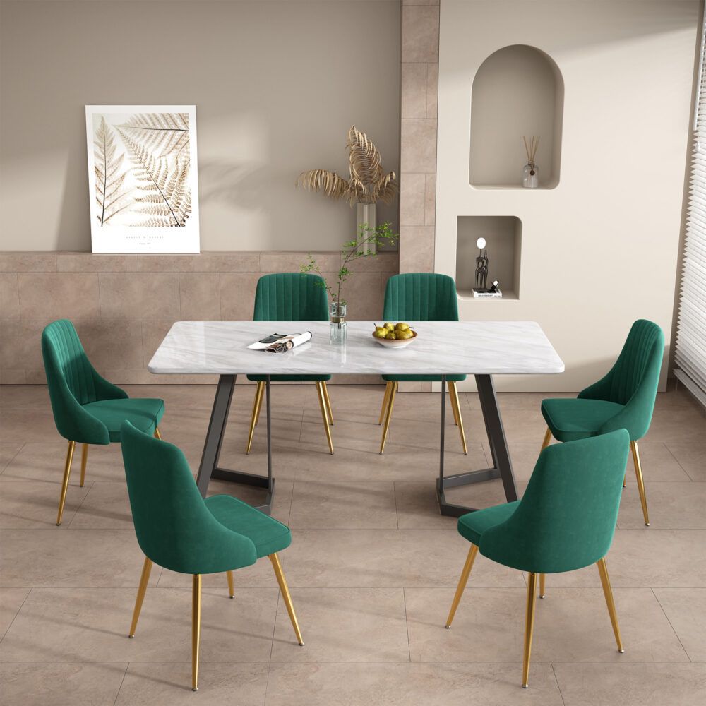 Marbleous Green Velvet Dining Set-Furniture > Dining > Dining Set-PEROZ Accessories