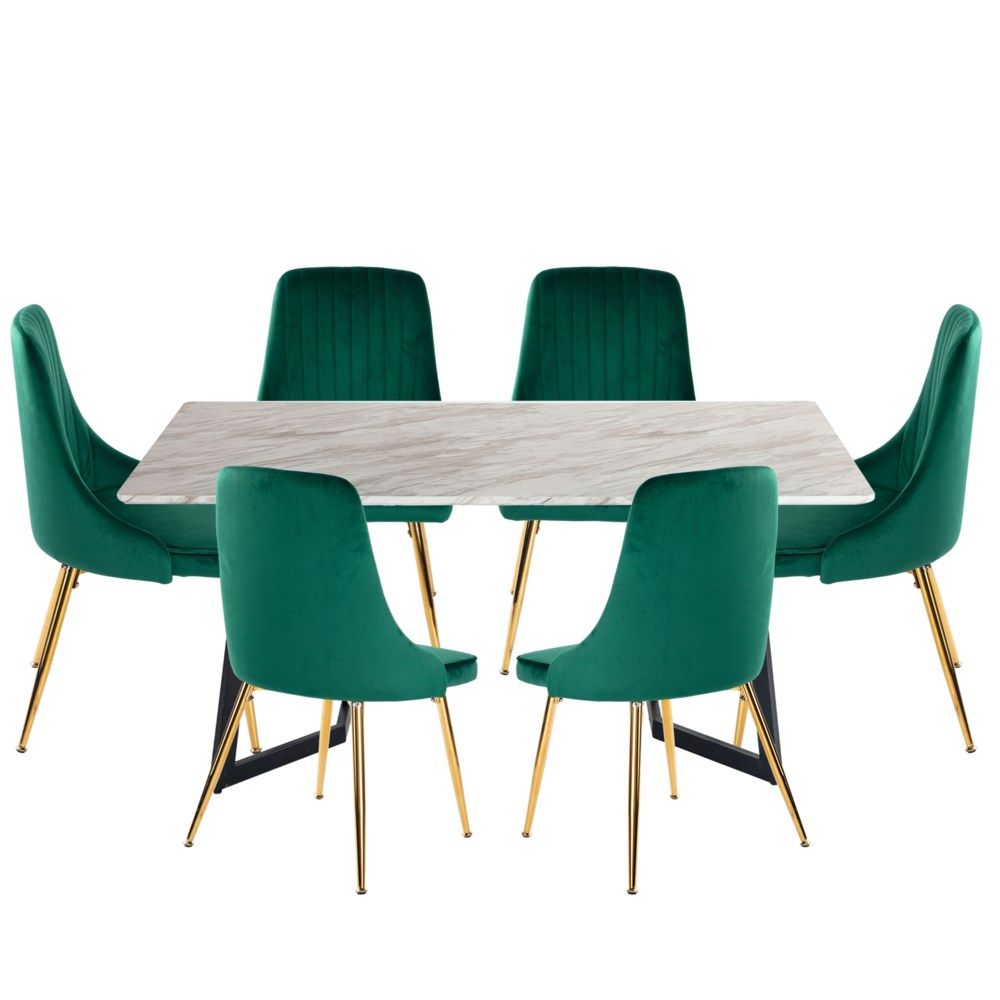 Marbleous Green Velvet Dining Set-Furniture > Dining > Dining Set-PEROZ Accessories