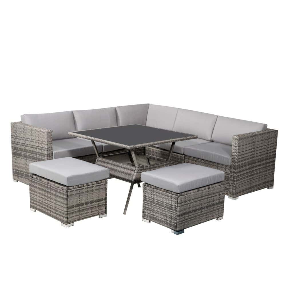 8PC Outdoor Dining Set Wicker Table &amp;amp; Chairs-Grey-Furniture > Outdoor > Outdoor Dining Sets-PEROZ Accessories