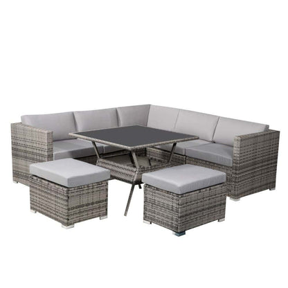 8PC Outdoor Dining Set Wicker Table &amp;amp; Chairs-Grey-Furniture > Outdoor > Outdoor Dining Sets-PEROZ Accessories