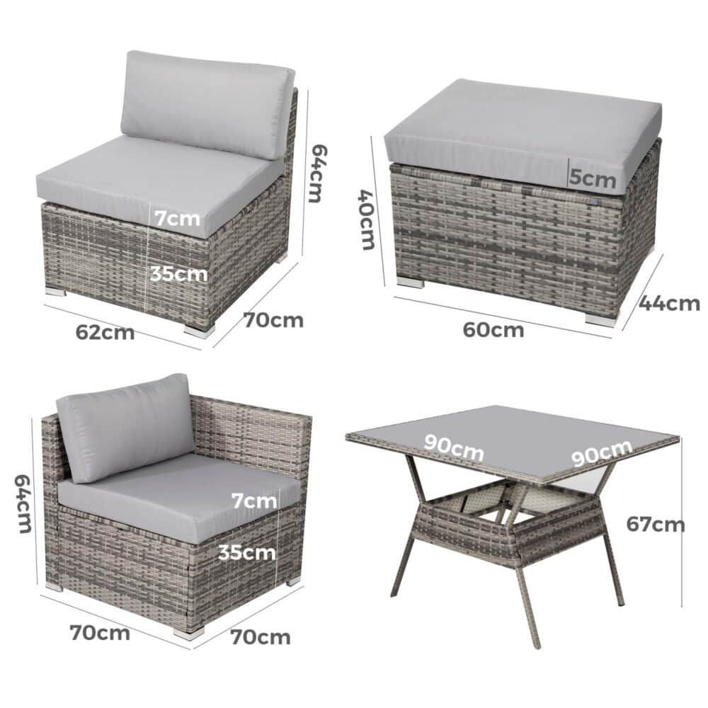 8PC Outdoor Dining Set Wicker Table &amp;amp; Chairs-Grey-Furniture > Outdoor > Outdoor Dining Sets-PEROZ Accessories