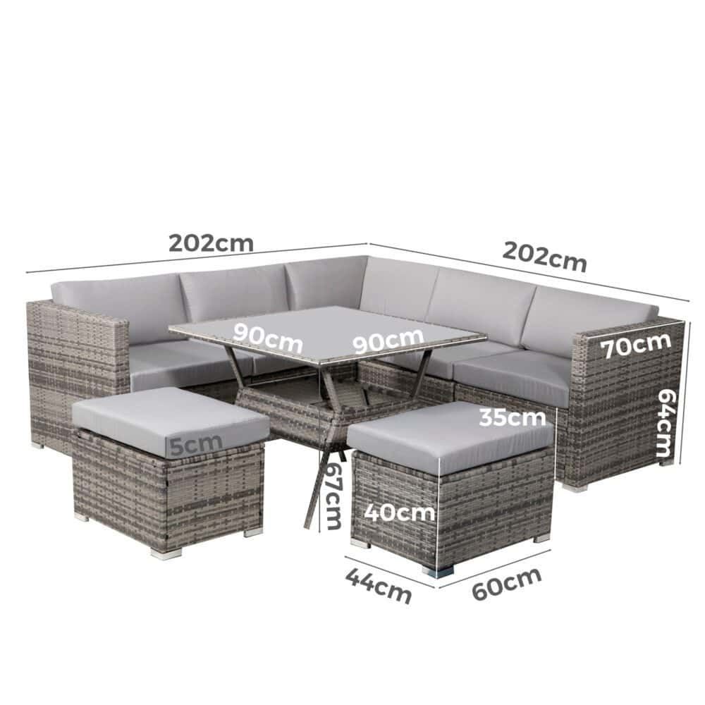8PC Outdoor Dining Set Wicker Table &amp;amp; Chairs-Grey-Furniture > Outdoor > Outdoor Dining Sets-PEROZ Accessories