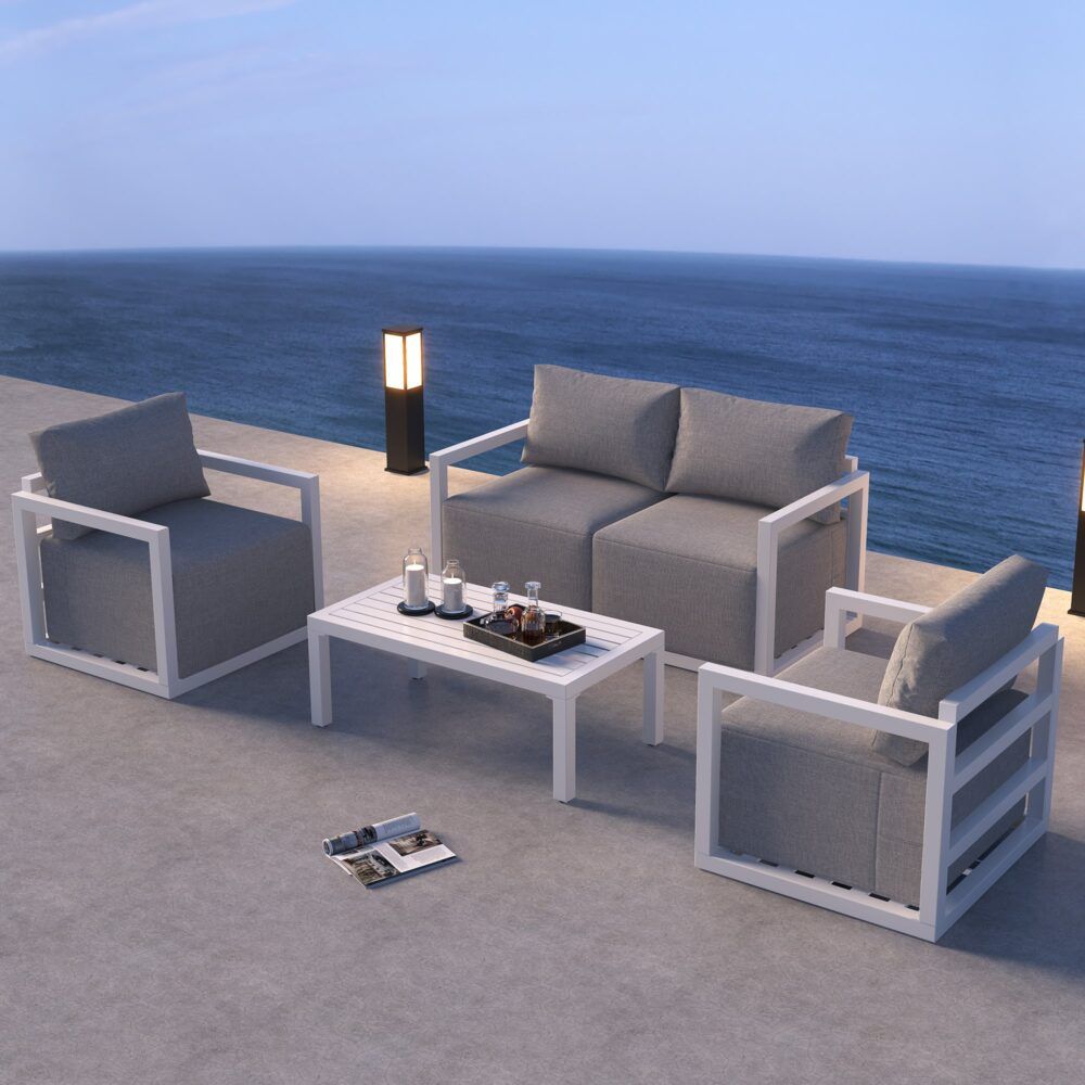 Alfresco Serenity Outdoor Lounge Set – White-Furniture > Outdoor > Outdoor Sofas &amp; Lounge Sets-PEROZ Accessories