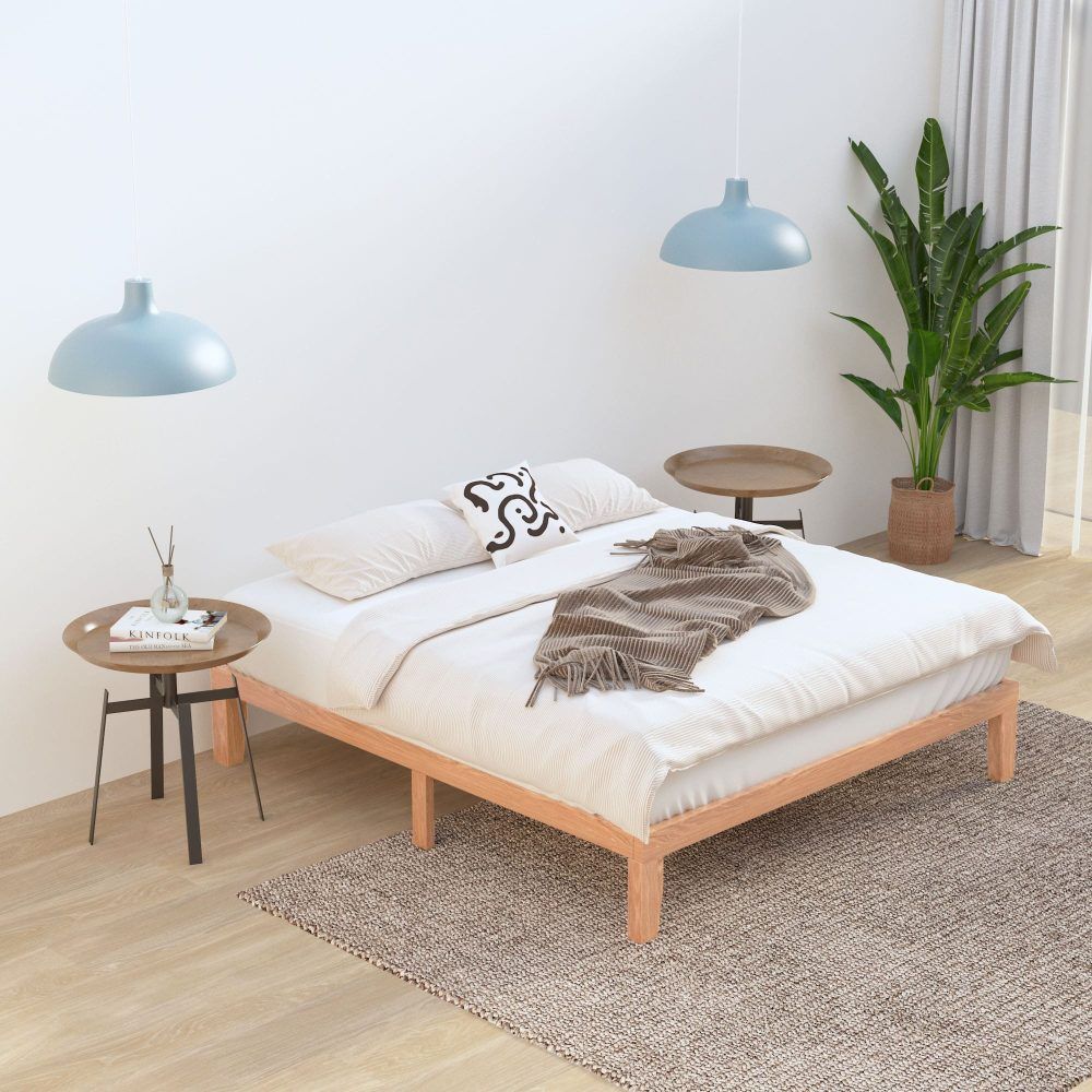 Warm Wooden Natural Bed Base Frame – Double-Furniture > Bedroom > Beds &amp; Bed Frames-PEROZ Accessories