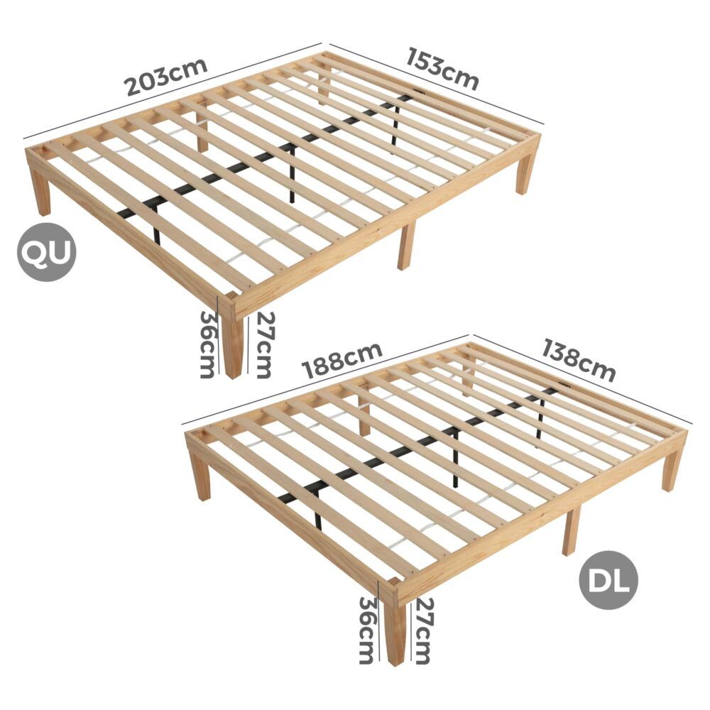 Warm Wooden Natural Bed Base Frame – Double-Furniture > Bedroom > Beds &amp; Bed Frames-PEROZ Accessories
