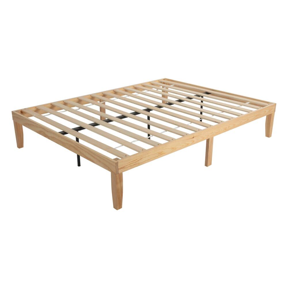 Warm Wooden Natural Bed Base Frame – Queen-Furniture > Bedroom > Beds &amp; Bed Frames-PEROZ Accessories