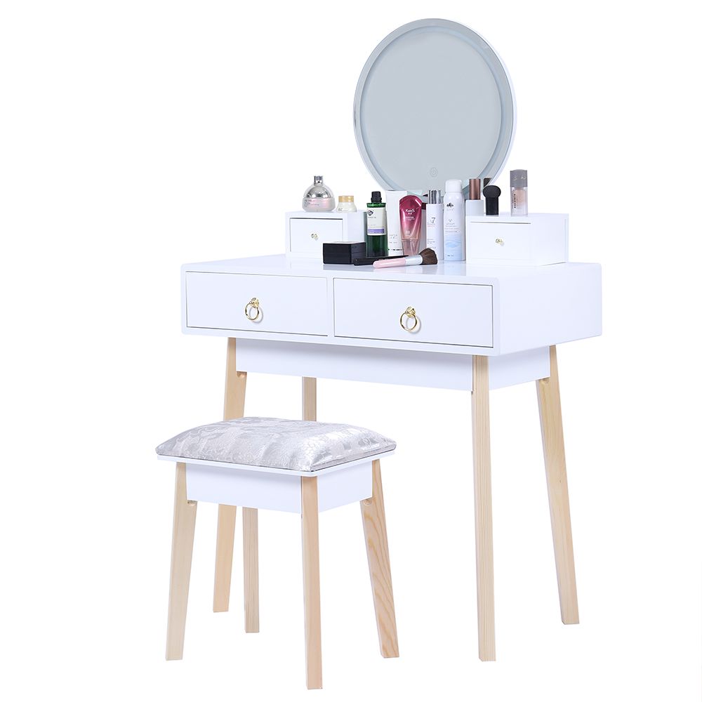 Dressing Vanity Table Stool Set with Make-up LED Lighted Mirror-White-Furniture > Bedroom > Dressing Vanity &amp; Dressing Tables-PEROZ Accessories
