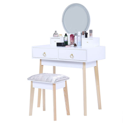 Dressing Vanity Table Stool Set with Make-up LED Lighted Mirror-White-Furniture > Bedroom > Dressing Vanity &amp; Dressing Tables-PEROZ Accessories