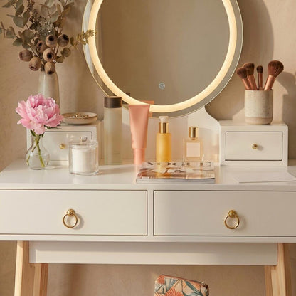 Dressing Vanity Table Stool Set with Make-up LED Lighted Mirror-White-Furniture > Bedroom > Dressing Vanity &amp; Dressing Tables-PEROZ Accessories