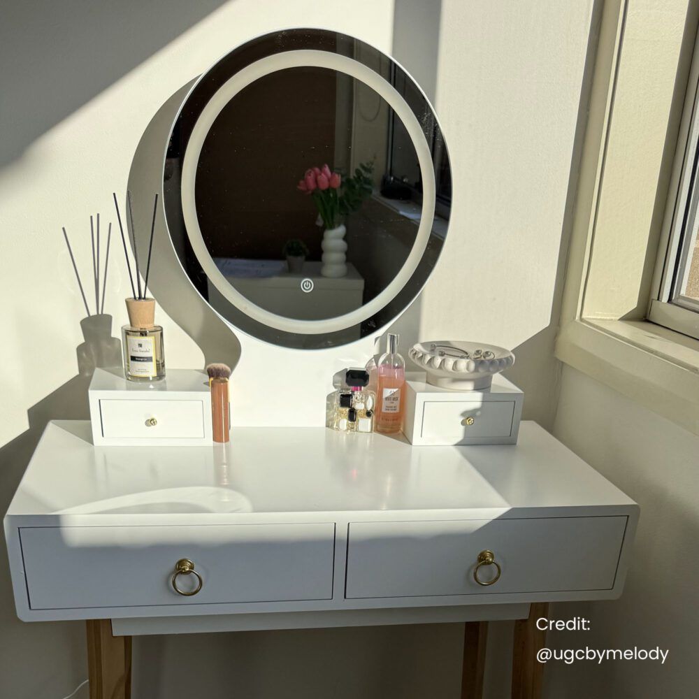 Dressing Vanity Table Stool Set with Make-up LED Lighted Mirror-White-Furniture > Bedroom > Dressing Vanity &amp; Dressing Tables-PEROZ Accessories
