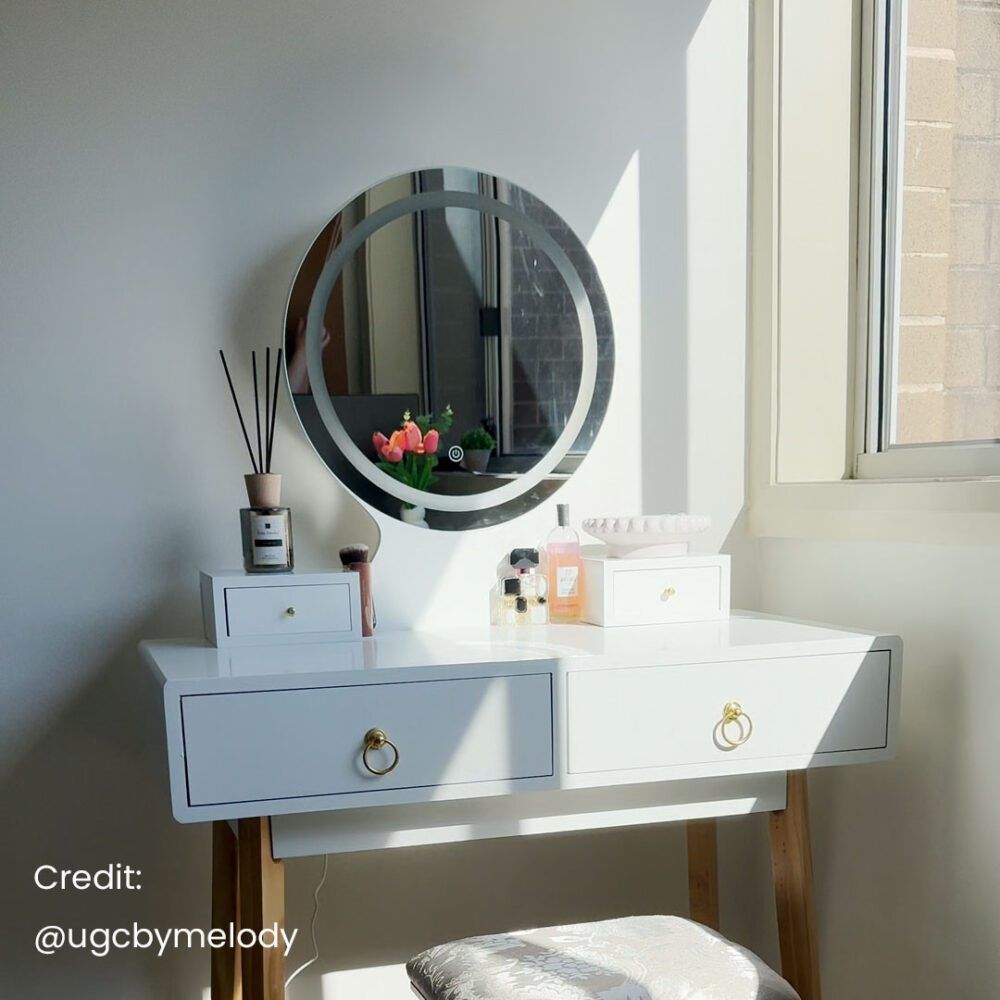 Dressing Vanity Table Stool Set with Make-up LED Lighted Mirror-White-Furniture > Bedroom > Dressing Vanity &amp; Dressing Tables-PEROZ Accessories