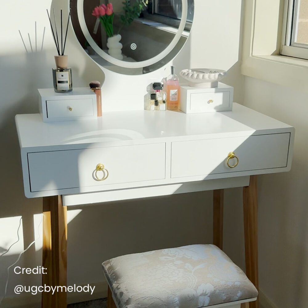 Dressing Vanity Table Stool Set with Make-up LED Lighted Mirror-White-Furniture > Bedroom > Dressing Vanity &amp; Dressing Tables-PEROZ Accessories