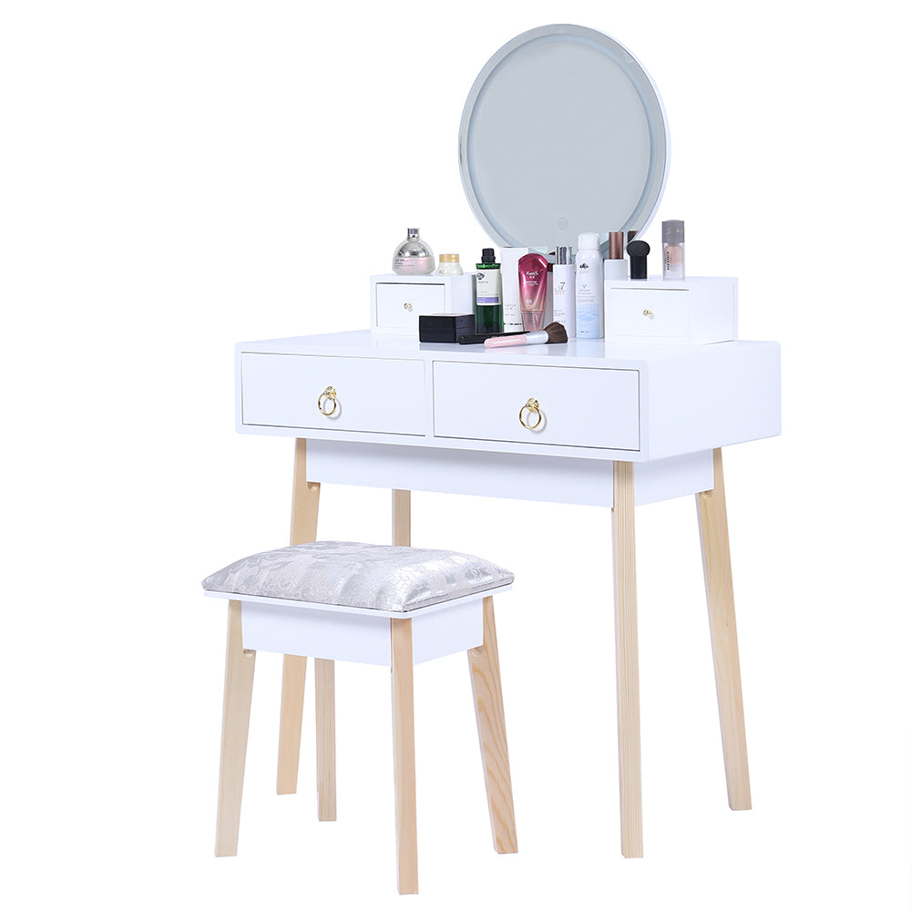 Dressing Vanity Table Stool Set with Make-up LED Lighted Mirror-White-Furniture &gt; Bedroom &gt; Dressing Vanity &amp; Dressing Tables-PEROZ Accessories
