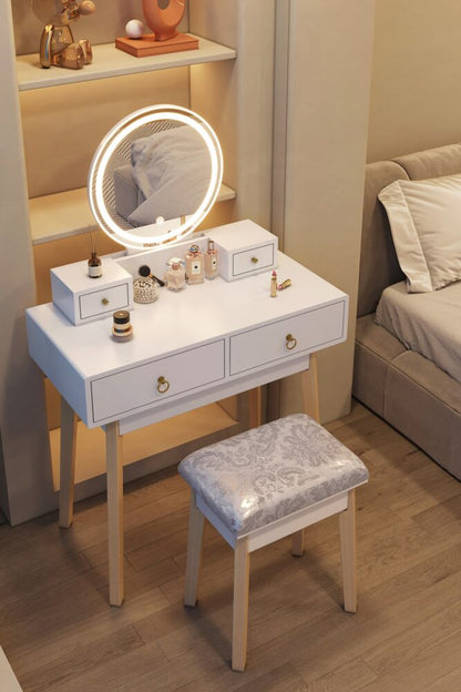 Dressing Vanity Table Stool Set with Make-up LED Lighted Mirror-White-Furniture &gt; Bedroom &gt; Dressing Vanity &amp; Dressing Tables-PEROZ Accessories