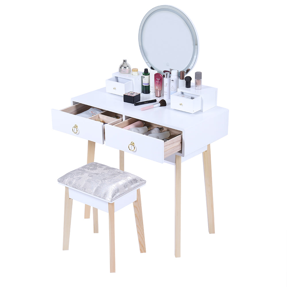 Dressing Vanity Table Stool Set with Make-up LED Lighted Mirror-White-Furniture &gt; Bedroom &gt; Dressing Vanity &amp; Dressing Tables-PEROZ Accessories