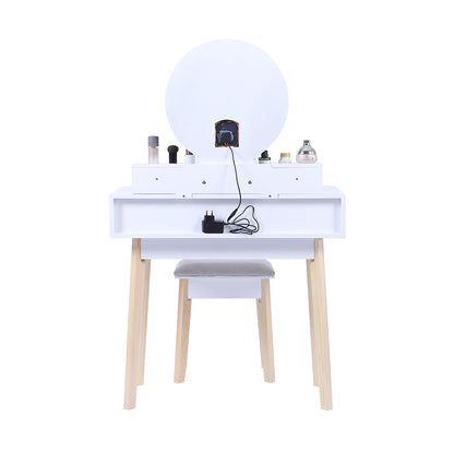 Dressing Vanity Table Stool Set with Make-up LED Lighted Mirror-White-Furniture &gt; Bedroom &gt; Dressing Vanity &amp; Dressing Tables-PEROZ Accessories
