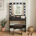 Fidel Vanity Set with Cushioned Stool and Lighted Mirror- Black-Dressing Tables-PEROZ Accessories