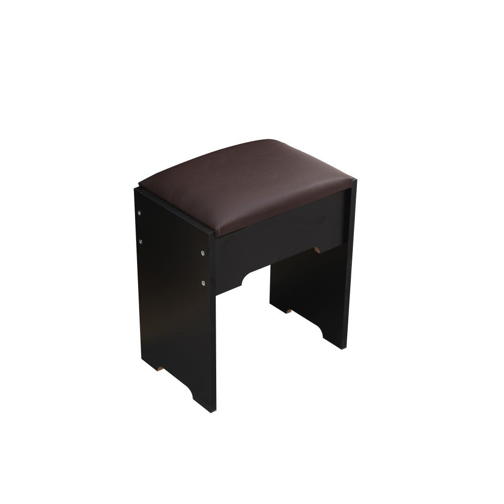Fidel Vanity Set with Cushioned Stool and Lighted Mirror- Black-Dressing Tables-PEROZ Accessories