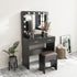 Fidel Vanity Set with Cushioned Stool and Lighted Mirror- Black-Dressing Tables-PEROZ Accessories