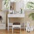 Fidel Vanity Set with Cushioned Stool and Lighted Mirror- White-Dressing Tables-PEROZ Accessories