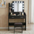 Diana Vanity Set with Shelves Cushioned Stool and Lighted Mirror- Black-Furniture > Bedroom-PEROZ Accessories