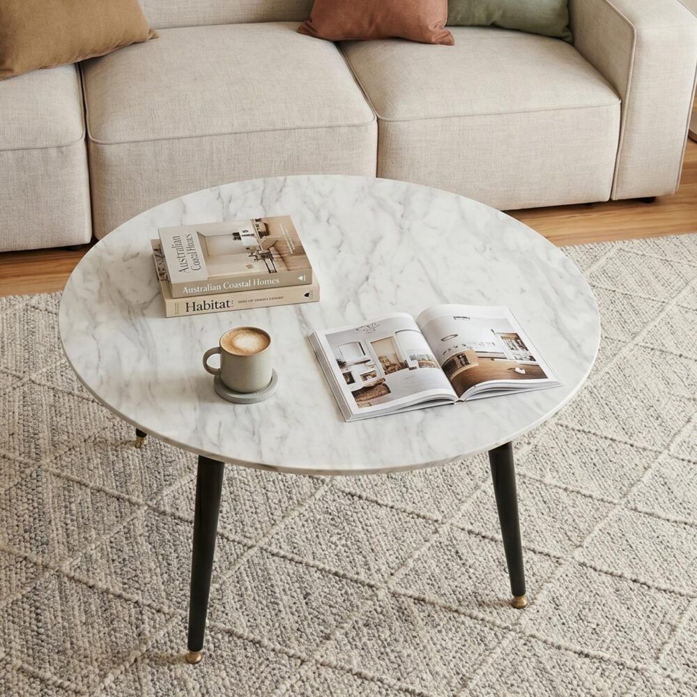 Minimalist Marble Effect Round Coffee Table-Furniture > Living Room > Coffee Tables-PEROZ Accessories