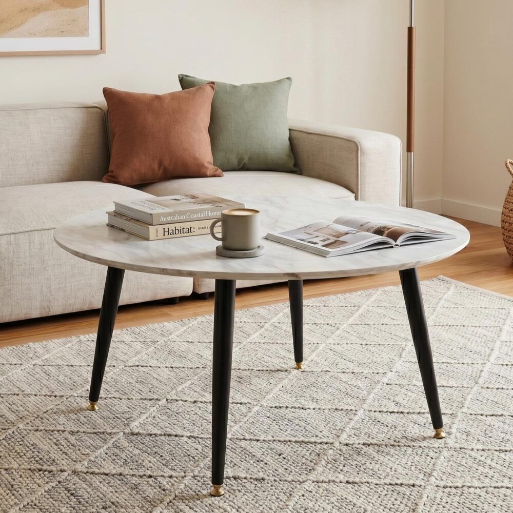 Minimalist Marble Effect Round Coffee Table-Furniture > Living Room > Coffee Tables-PEROZ Accessories