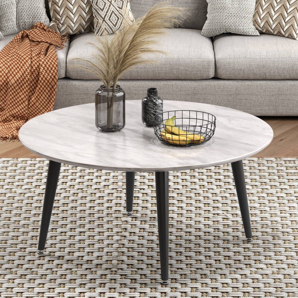 Minimalist Marble Effect Round Coffee Table-Furniture > Living Room > Coffee Tables-PEROZ Accessories
