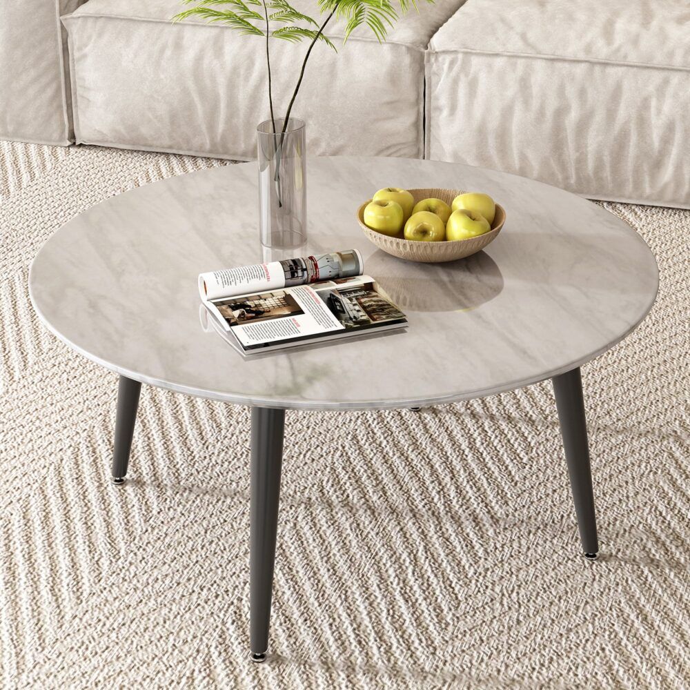 Minimalist Marble Effect Round Coffee Table-Furniture > Living Room > Coffee Tables-PEROZ Accessories