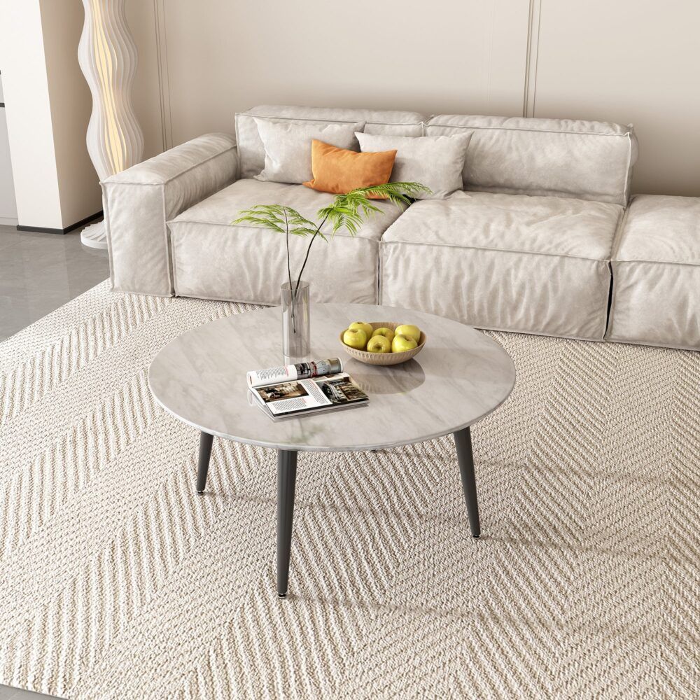 Minimalist Marble Effect Round Coffee Table-Furniture > Living Room > Coffee Tables-PEROZ Accessories