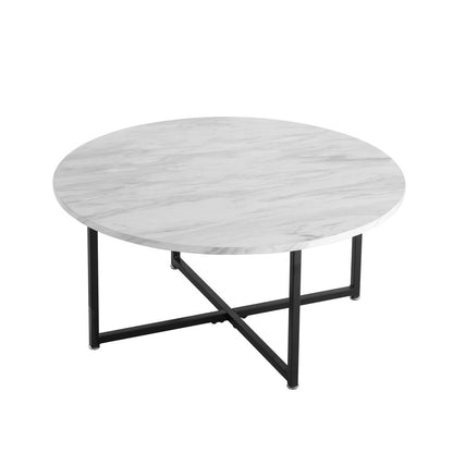 White Marble Effect Round Coffee Table with Black Legs-Furniture > Living Room > Coffee Tables-PEROZ Accessories