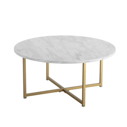 White Marble Effect Round Coffee Table with Gold Legs-Furniture > Living Room > Coffee Tables-PEROZ Accessories