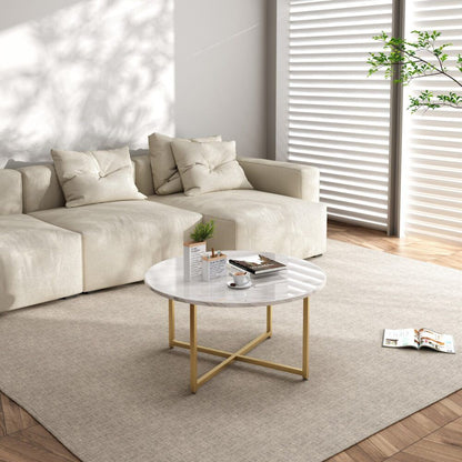 White Marble Effect Round Coffee Table with Gold Legs-Furniture > Living Room > Coffee Tables-PEROZ Accessories