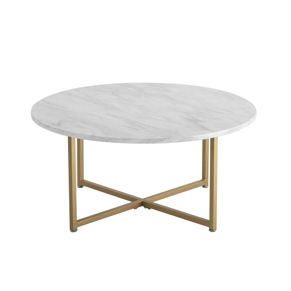 White Marble Effect Round Coffee Table with Gold Legs-Furniture > Living Room > Coffee Tables-PEROZ Accessories