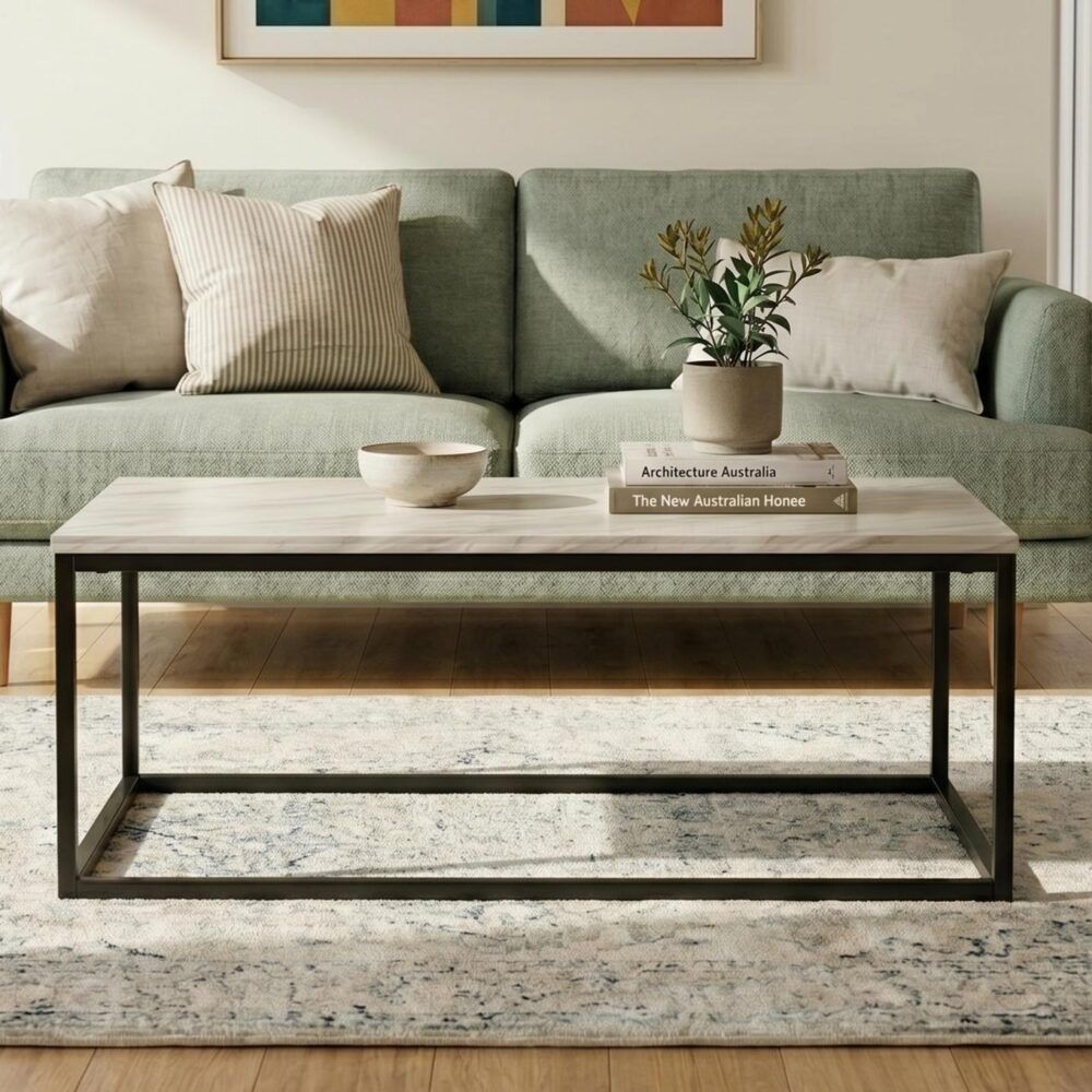 Industrial Style Marble Effect Rectangular Coffee Table-Furniture > Living Room > Coffee Tables-PEROZ Accessories