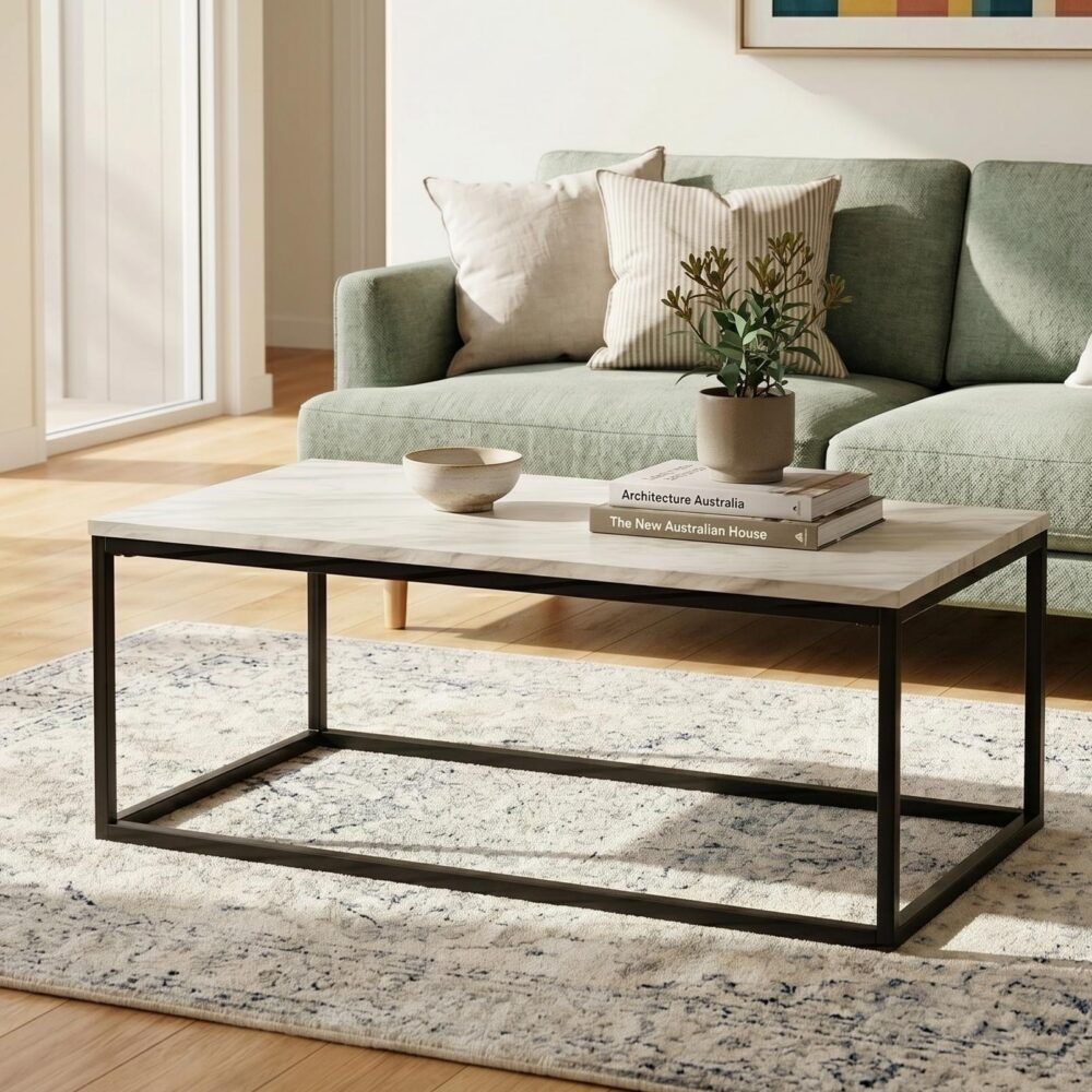 Industrial Style Marble Effect Rectangular Coffee Table-Furniture > Living Room > Coffee Tables-PEROZ Accessories