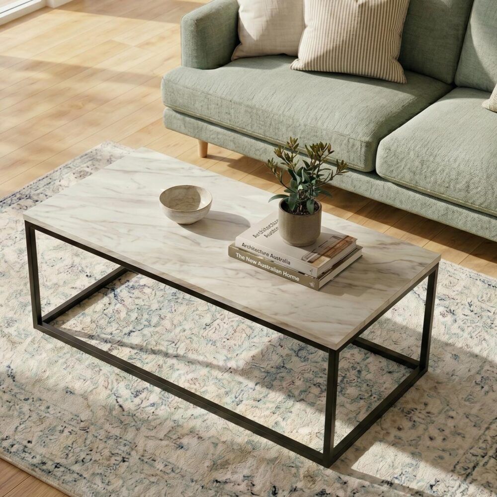 Industrial Style Marble Effect Rectangular Coffee Table-Furniture > Living Room > Coffee Tables-PEROZ Accessories