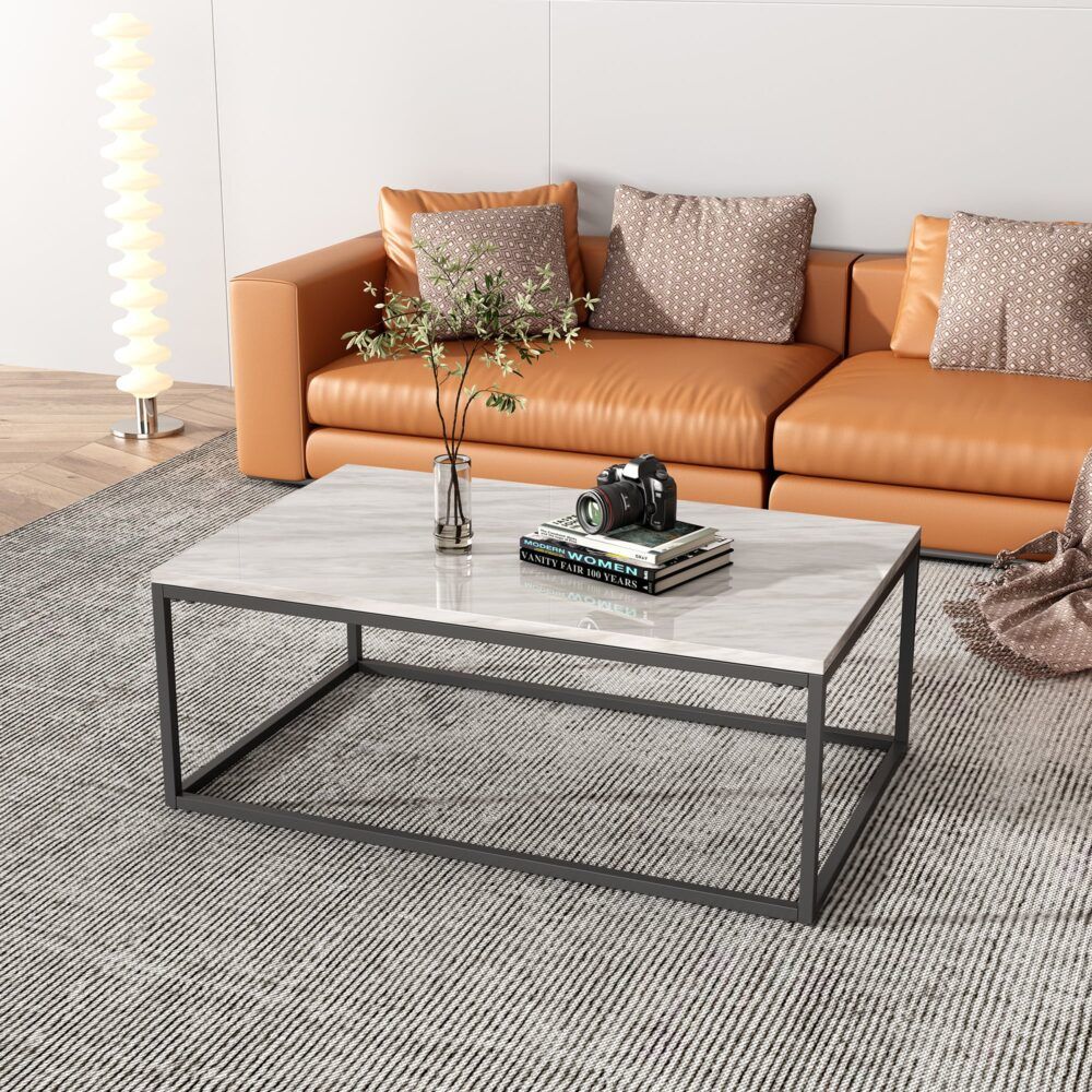 Industrial Style Marble Effect Rectangular Coffee Table-Furniture > Living Room > Coffee Tables-PEROZ Accessories