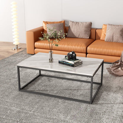 Industrial Style Marble Effect Rectangular Coffee Table-Furniture > Living Room > Coffee Tables-PEROZ Accessories