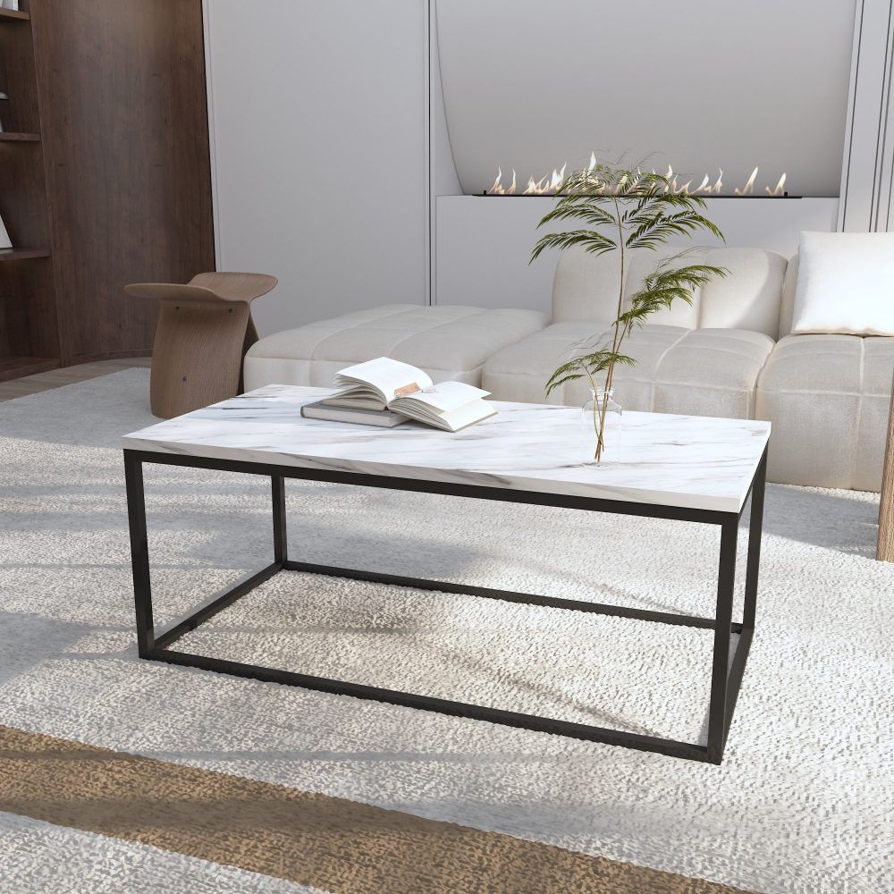 Industrial Style Marble Effect Rectangular Coffee Table-Furniture > Living Room > Coffee Tables-PEROZ Accessories