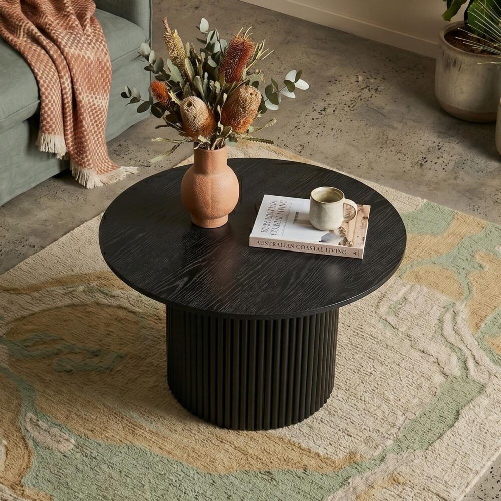 Luxe Black Ribbed Texture Wooden Coffee Table-Furniture > Living Room > Coffee Tables-PEROZ Accessories