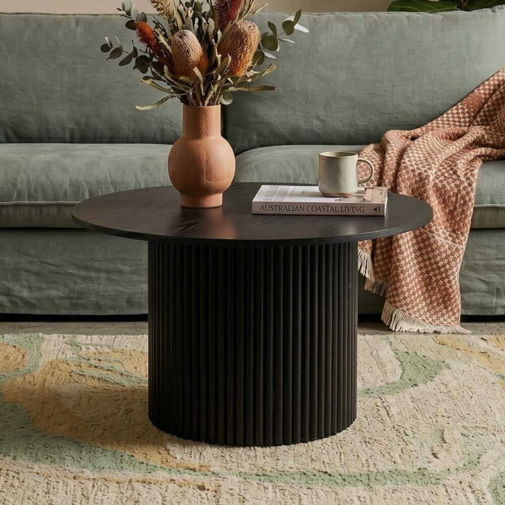 Luxe Black Ribbed Texture Wooden Coffee Table-Furniture > Living Room > Coffee Tables-PEROZ Accessories