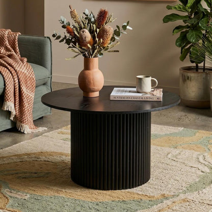 Luxe Black Ribbed Texture Wooden Coffee Table-Furniture > Living Room > Coffee Tables-PEROZ Accessories