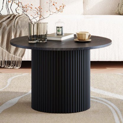 Luxe Black Ribbed Texture Wooden Coffee Table-Furniture > Living Room > Coffee Tables-PEROZ Accessories