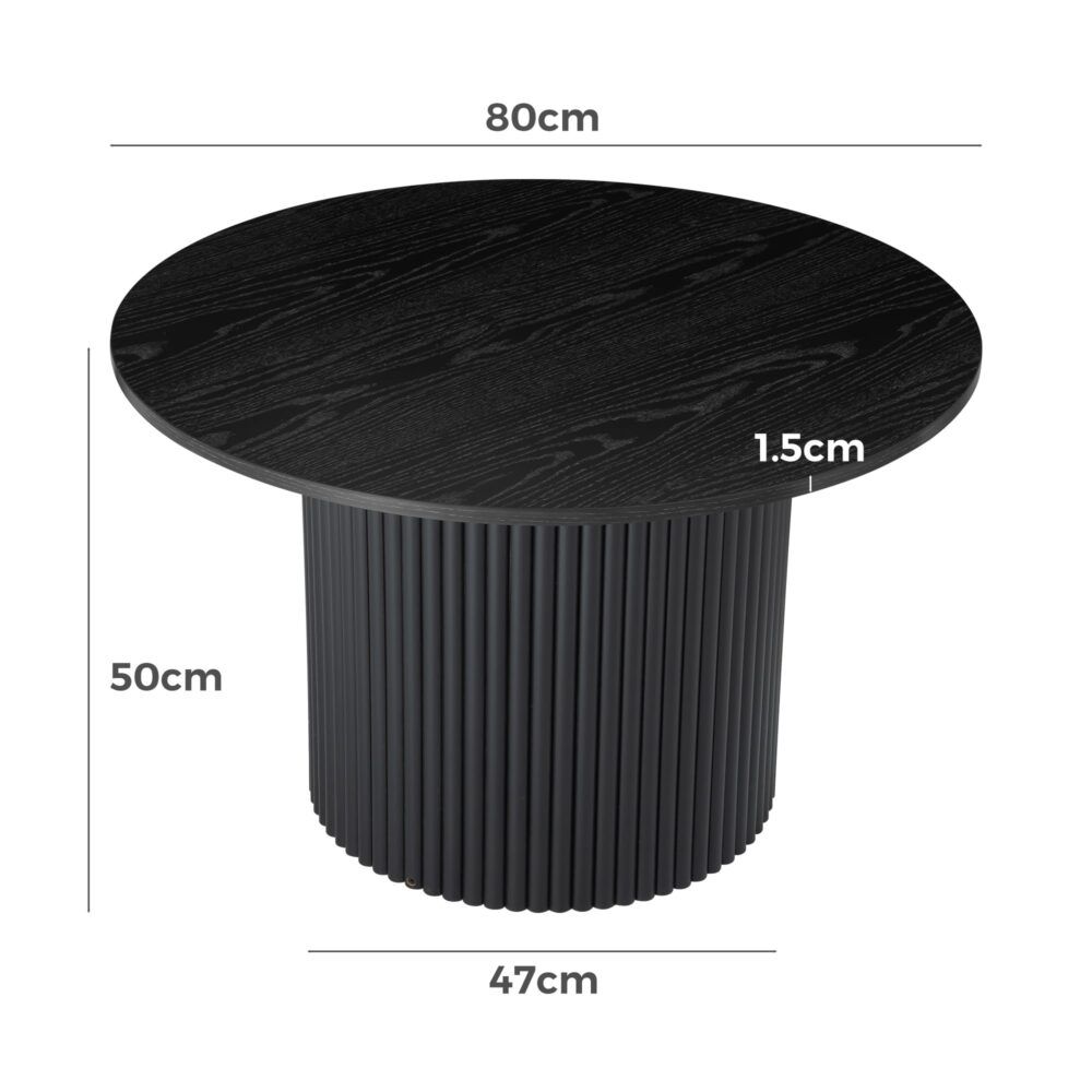 Luxe Black Ribbed Texture Wooden Coffee Table-Furniture > Living Room > Coffee Tables-PEROZ Accessories