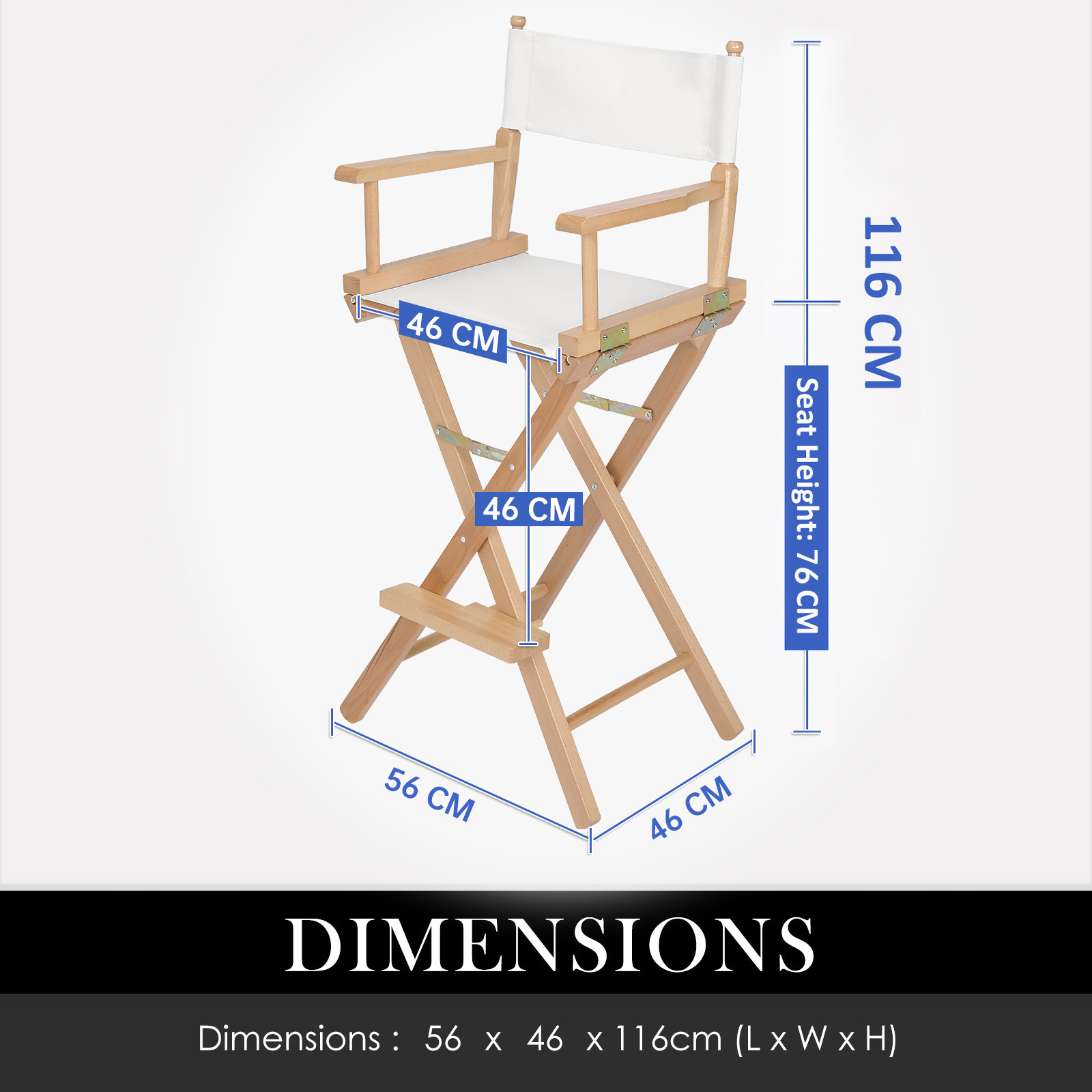 Director Movie Folding Tall Chair 76cm Beech WOOD HUMOR-Furniture &gt; Bar Stools &amp; Chairs &gt; Table &amp; Bar Stools-PEROZ Accessories