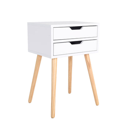 Bedside Table 2 Drawer Wood Leg Storage Cabinet Nightstand SUZY WHITE-Furniture &gt; Bedroom &gt; Bedside Tables-PEROZ Accessories